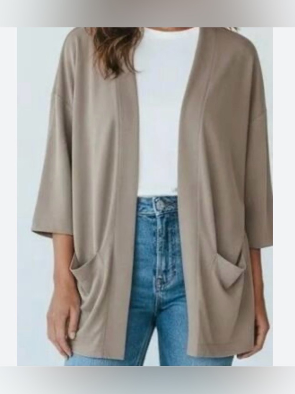 Pure Jill Sand Washed Women’s Taupe Open Cardigan Sweater XL 3/4 Sleeves
